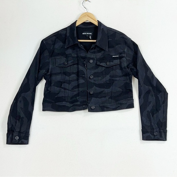 DKNY Women’s Black Camouflage Denim Jacket Size Small NWT - Picture 2 of 16